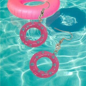 HANDMADE Resin Art Pool Life Preserver Floaty Dangle Earrings, Gift for Her